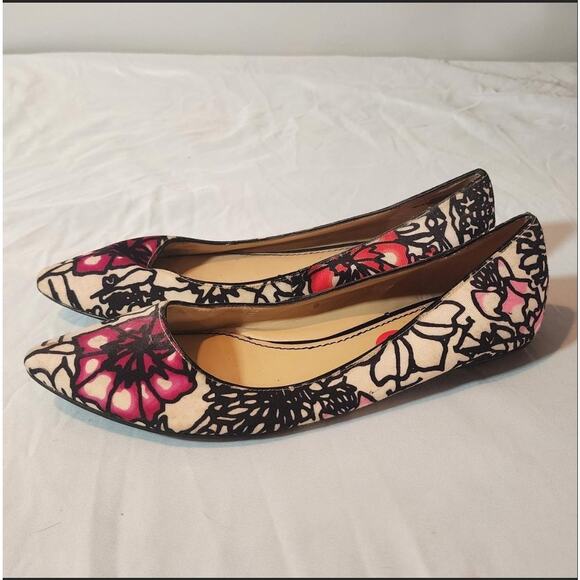 Nine West Graffiti Rose Canvas Pointed Ballet Flats Sz 10 Boho Casual Feminine - Picture 1 of 6